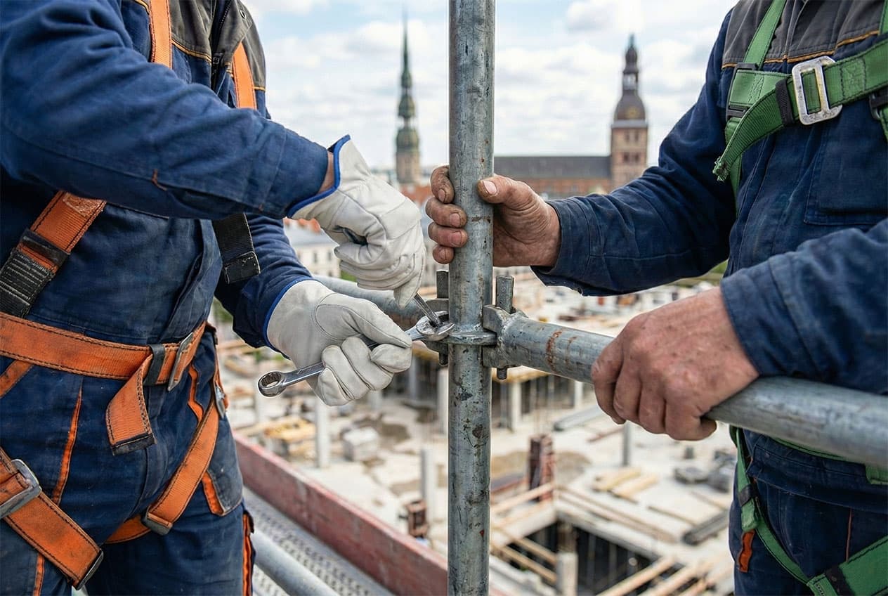 Scaffolders assembling an access structure